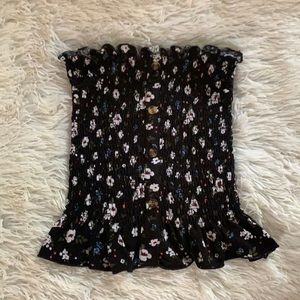 Black flower ruffled crop top, Size S